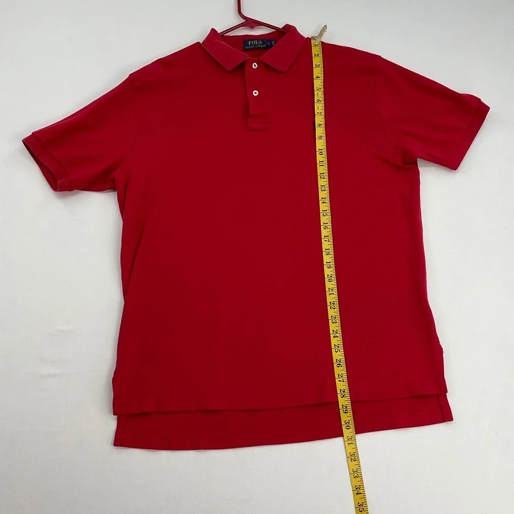 Polo Ralph Lauren Mens Large Red Short Sleeve Cotton Polo‎ Shirt Navy Blue Pony